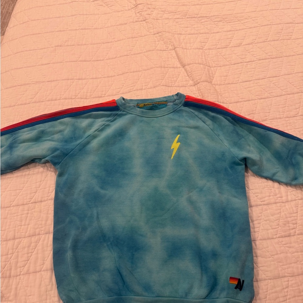 Aviator Nation Blue Tie-Dye Sweatshirt with Neon Stripes